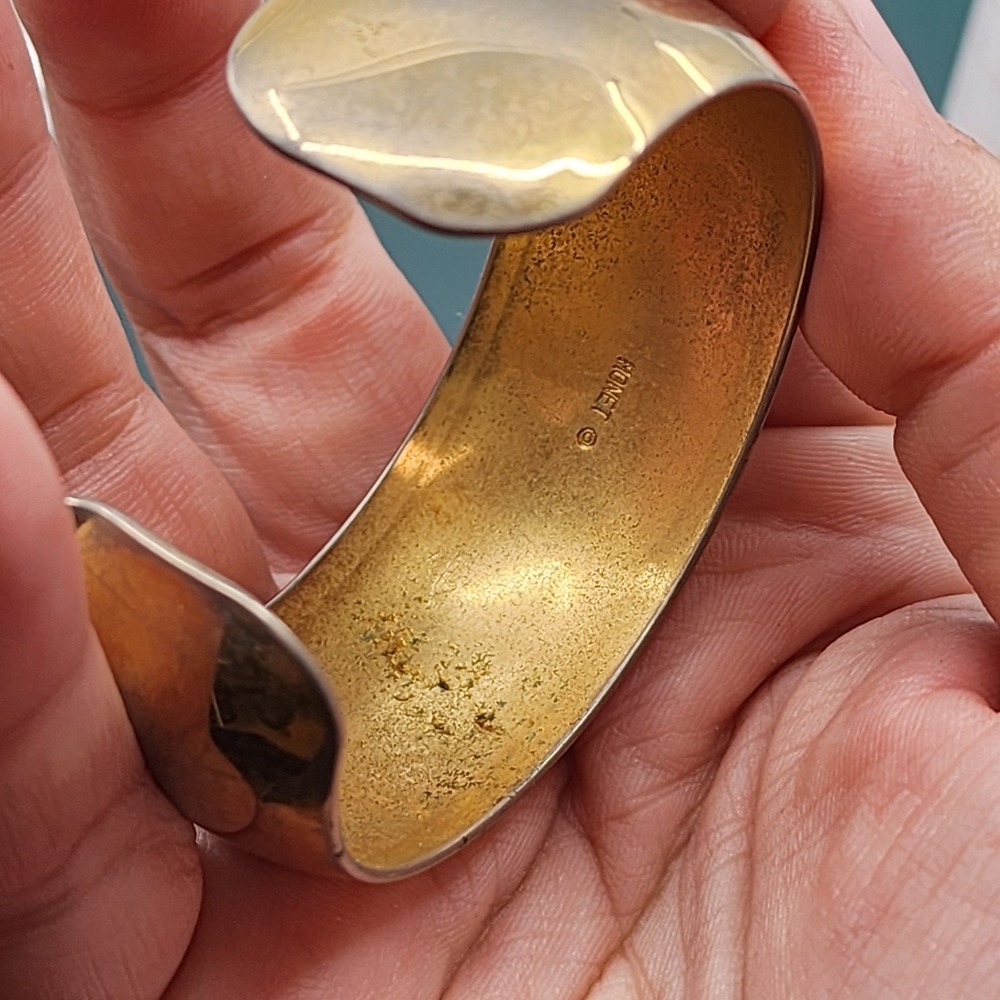 Monet Gold Tone Wide Open Cuff Bracelet Polished Statement Vintage Modernist - Picture 5 of 7